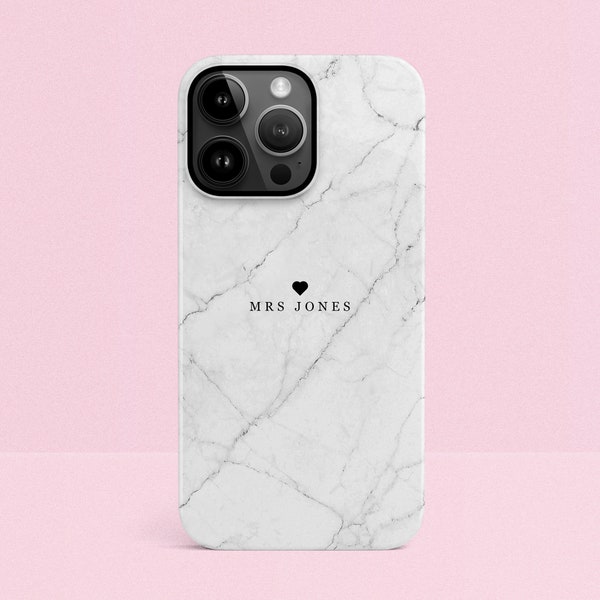 White marble iPhone 15 Case, Personalised white iPhone 14 13 12 Pro cover, Samsung S22 S21 Ultra S20 S10 Plus case UK
