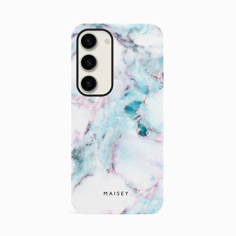 a phone case with a blue and white marble pattern