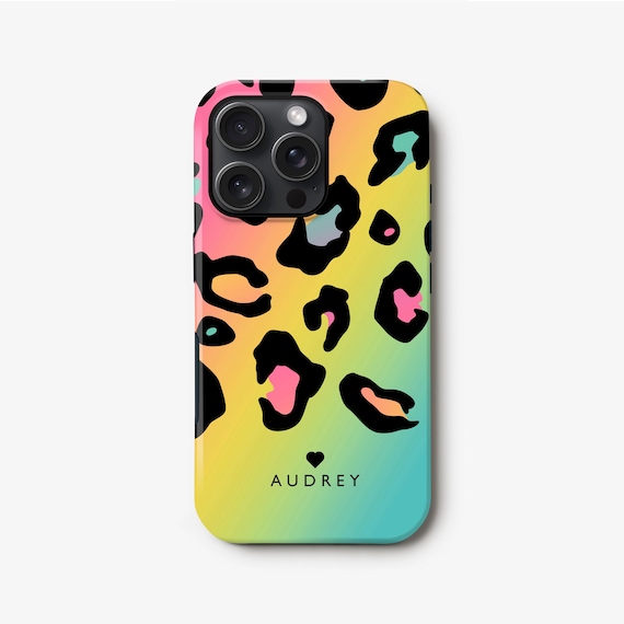Rainbow iPhone 16 Case, Custom Leopard Print 15 Pro Max, 13 Mini, 14 Plus, 12, Samsung S24 Ultra, S23 Colourful Pattern Cover