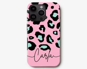 Pink Leopard Print Phone Case: Personalised iPhone 17, Samsung S25 Cover