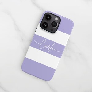 Purple Stripe iPhone 16 Plus Case, Personalised Cursive Name 15 Pro Max, 14, 13, Samsung S24 Ultra, S23, S22 Cover image 7