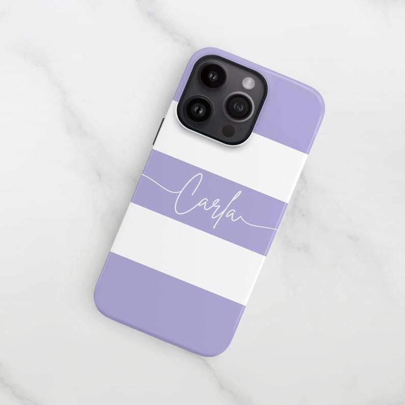 Purple Stripe iPhone 16 Plus Case, Personalised Cursive Name 15 Pro Max, 14, 13, Samsung S24 Ultra, S23, S22 Cover image 7