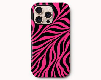 Hot Pink Zebra Print Case: iPhone 16, 17, Samsung Galaxy S25, Google Pixel 10 Phone Cover