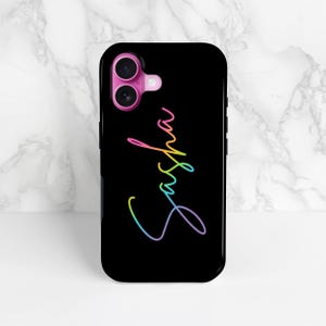 Rainbow Phone Case iPhone 16 15 13 12 Pro Max 11 Se, Samsung S24 S23 S22 Ultra S21 S20 FE Personalised Cursive Name Custom Hard Cover