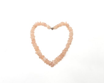 Vintage Rose Quartz Crystal Necklace, Polished Tumblestone Necklace, 8.5" Drop String of Pink Polished Gemstones