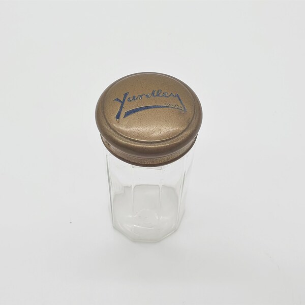 Vintage Yardley Glass Jar, Cosmetics Pot, Pressed Glass Vintage Hair Tidy with Metal Lid Inscribed with 'Yardley'