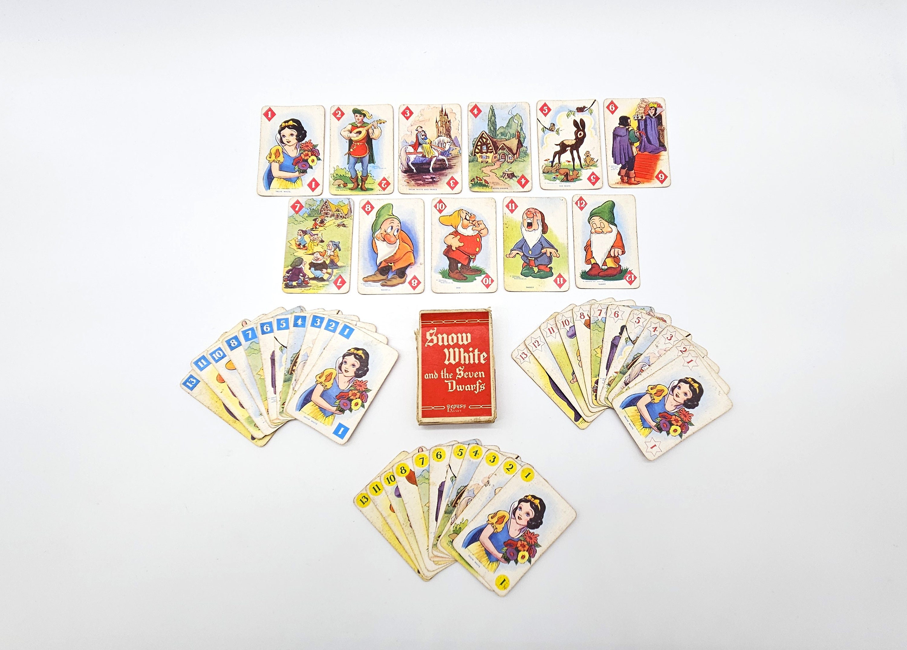 Snow White and the Seven Dwarfs Card Game, Vintage Disney Pepys Series Cards, 1937 Complete in Original Box,