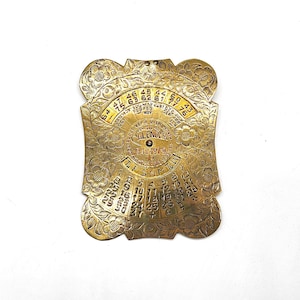 Calendário de mesa perpétuo vintage, calendário de metal em latão em estilo vitoriano, anos 1940 - 1979