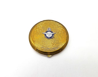 Royal Air Force Post WW2 Gold Tone en Emaille Compact, Vintage Gwenda Gold, Blue en Silver Tone Powder Compact