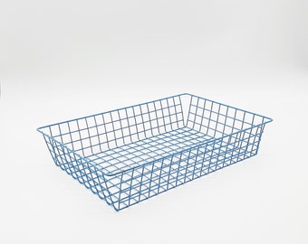 Vintage Blue Metal Wire Tray, Hago NOS Wire Desk In-Tray Basket, Retro 1960s New Old Stock Paper Tray, Office Filing Tray, Magazine Storage