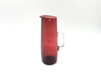 Iittala Finland Timo Sarpaneva Krug, Rot-Kastanienbraun i-114 Serie Glaskrug, Vintage Glaskrug, großer Wasserkrug