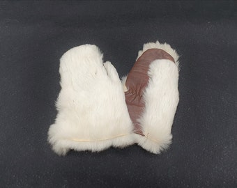 Vintage Children's Rabbit Fur Mittens, Small White Fur Gloves, Child's Furry Short Mittens