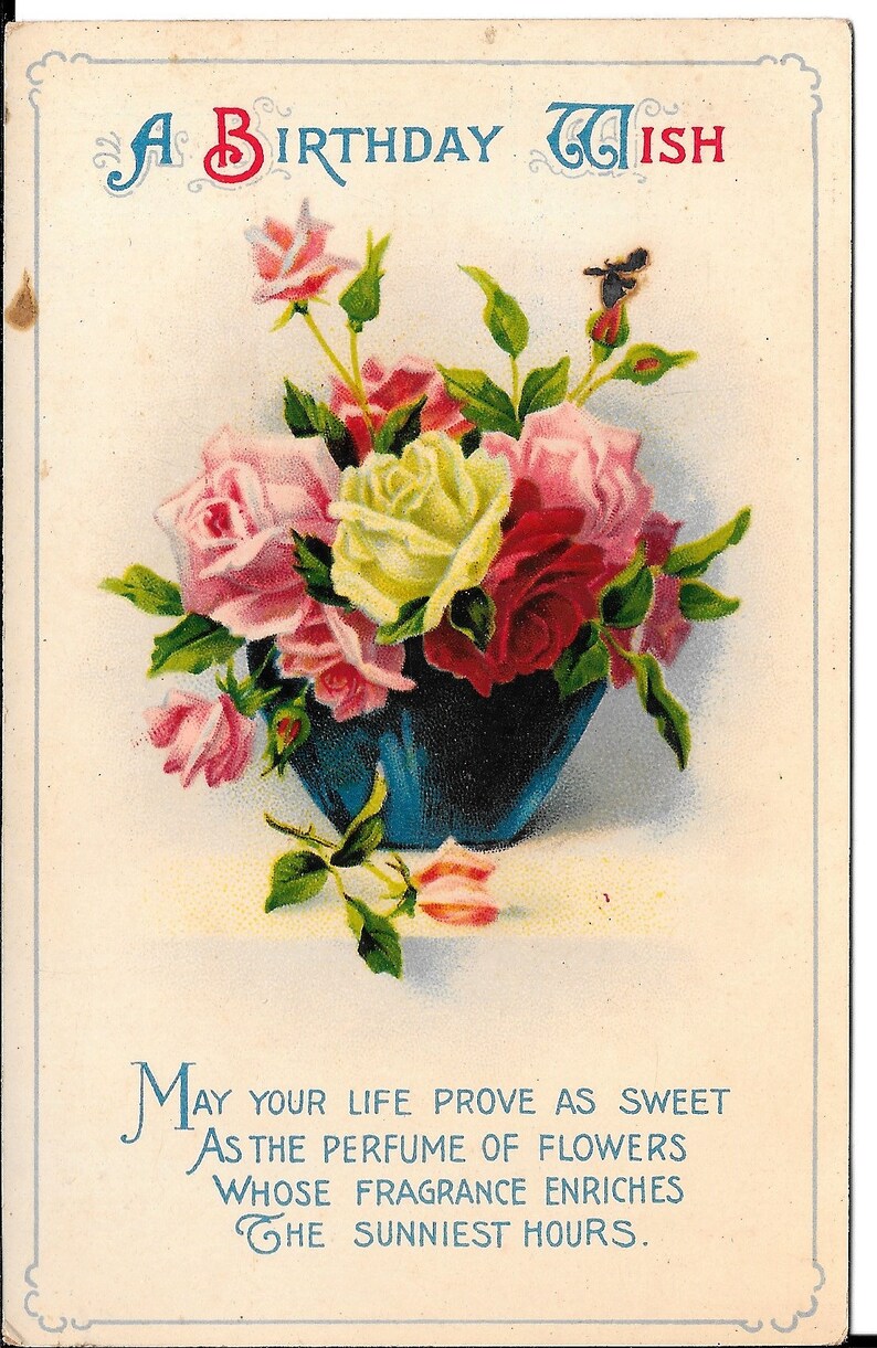 Vintage Birthday Postcard Vase of Flowers Antique Post
