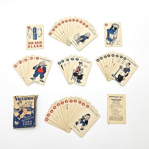 Juego de evacuación vintage, juego de cartas de evacuación de la Segunda Guerra Mundial con caja e instrucciones, diversión familiar durante la Segunda Guerra Mundial, popular juego de cartas, década de 1940