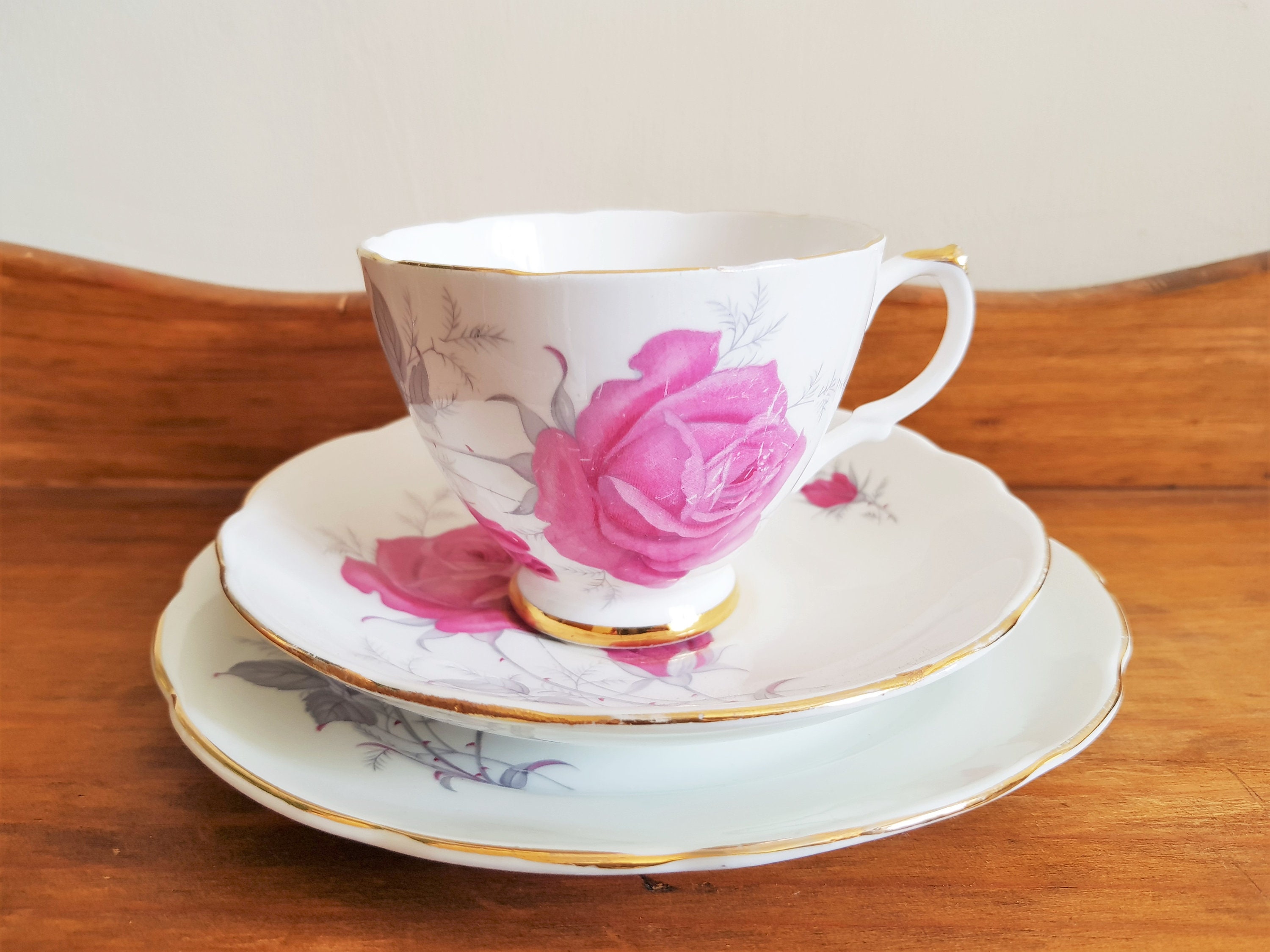 English Rose Dorchester Fine Bone China Trio Footed Tea Cup Etsy