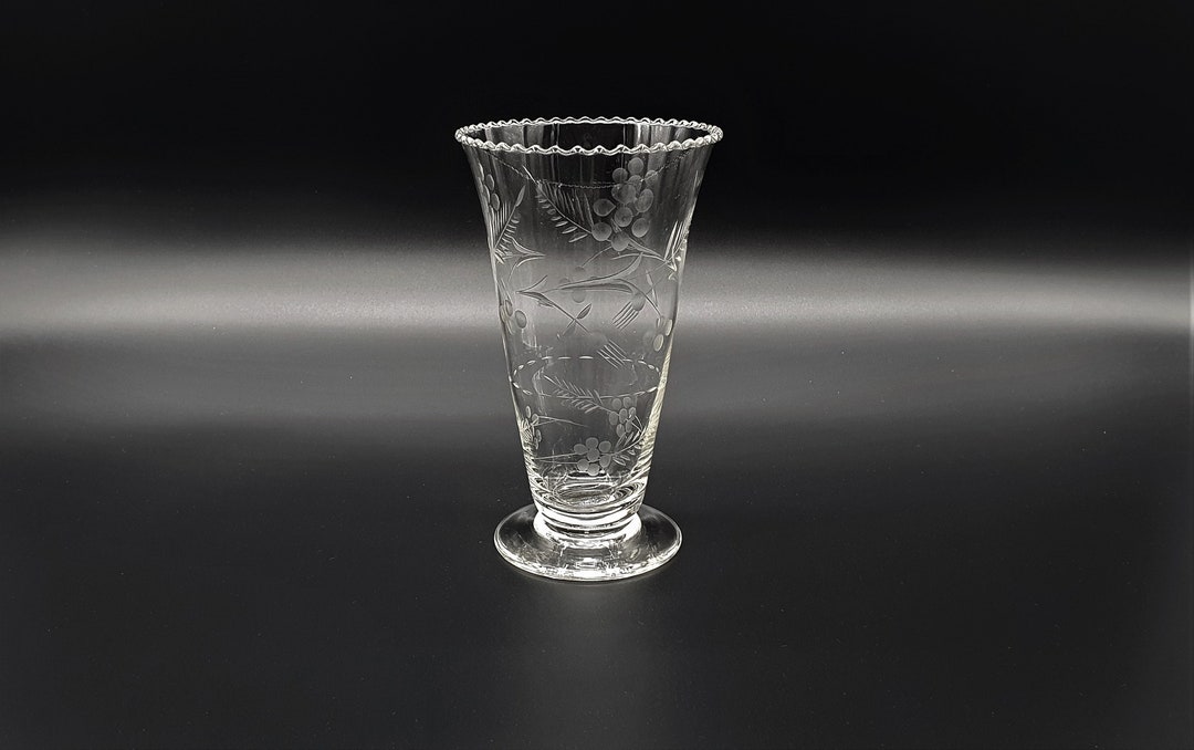 Vintage Cut Crystal Celery Vase, Cut Glass Etched Flower Vase, Home