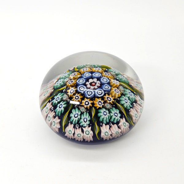 Millefiori Victorian Glass Paperweight, Beautiful Collectible Art Glass, Multi-Coloured Thousand Flowers, Vintage Paperweight