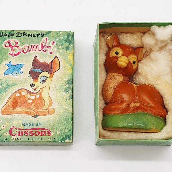 Savon Bambi vintage, pain de savon Disney, savon dans une boîte de présentation verte inhabituelle, savon cadeau Bambi, savon de toilette décoratif des années 1950