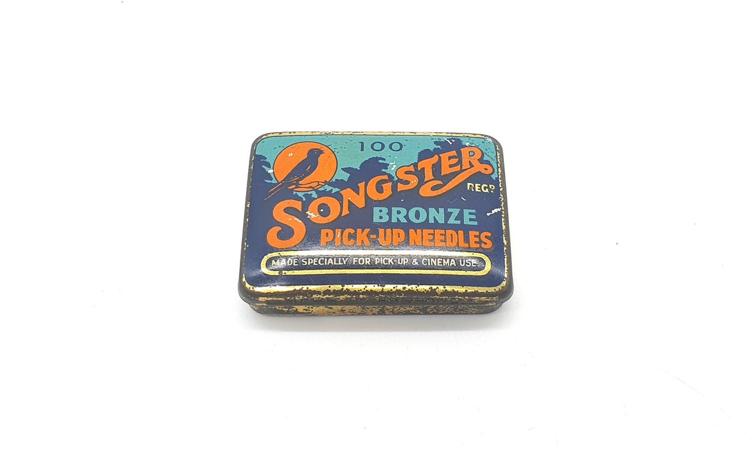 Vintage Songster Bronze Pick up Needles Tin, Eight Tone Cinema Needles