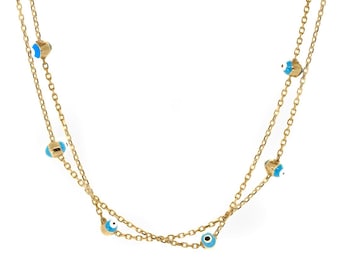 Doppel Massiv Gold Kette Evil Eye Statement Halskette