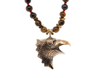 Eagle Tiger&#39;s Eye Men&#39;s Beaded Necklace