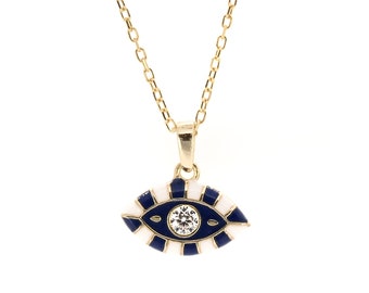 Evil Eye Design Enamel Pendant Necklace