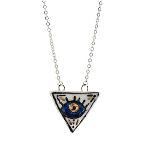 Talisman Evil Eye Hand Painted Silver Charm Necklace