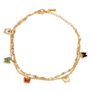 Rainbow Butterfly Charm Gold Anklet