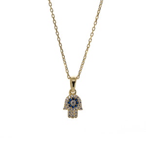 Minimalist Diamond Hamsa Hand Gold Lucky Necklace