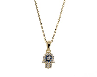 Minimalist Diamond Hamsa Hand Gold Lucky Necklace