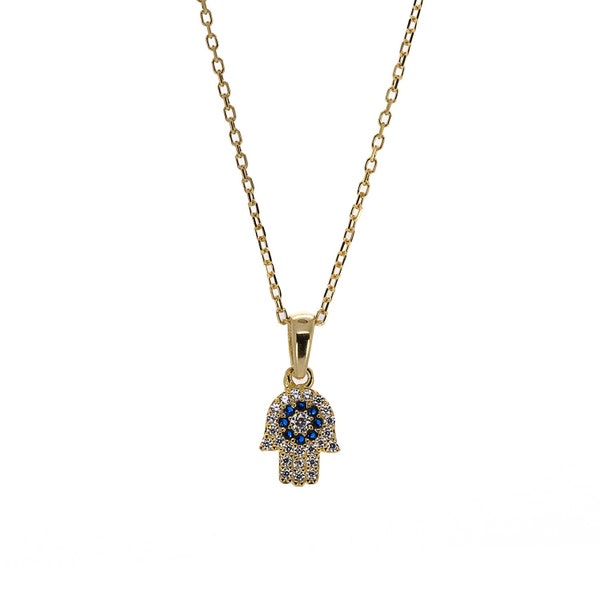 Minimalist Diamond Hamsa Hand Gold Lucky Necklace