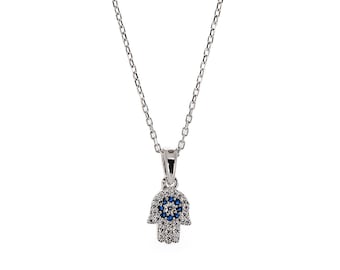 Minimalistische Diamant Hamsa Hand Sterling Silber Glück Halskette