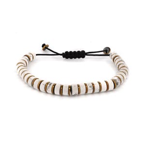Men&#39;s White Howlite & Gold Hematite Beaded Adjustable Bracelet