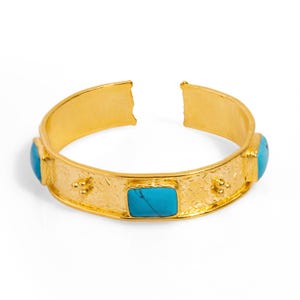 Cleopatra Turquoise Gemstone & Gold Antique Cuff Bracelet
