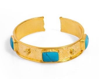 Cleopatra Turquoise Gemstone & Gold Antique Cuff Bracelet