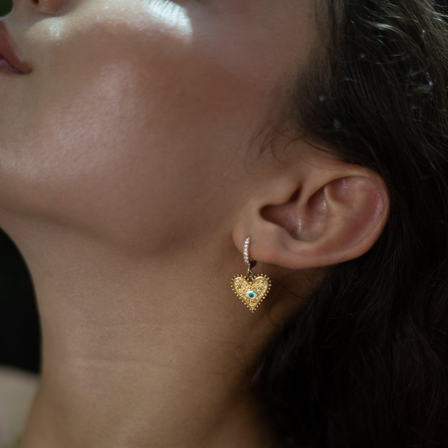 Orecchini Borchia Malocchio Vintage | Gioielli Demone Occhio In Oro | Portafortuna Protezione Per Donne E Ragazze