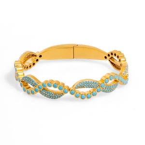 Modern Style Turquoise Gemstone & Gold Bangle Bracelet
