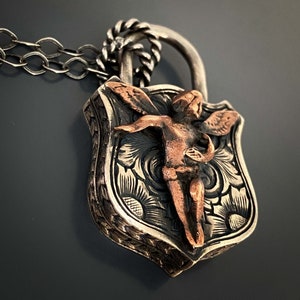 Protection and Guidance Necklace - Angel on Lock Pendant.