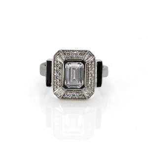 Pave Diamond & Black Enamel Sterling Silver Design Ring