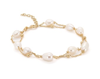 Pearl Stone Gold Chain Dainty Bracelet