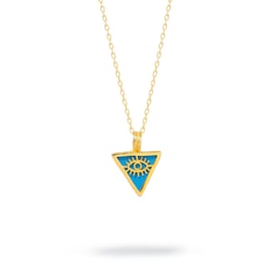 Turquoise & Gold Triangle Pendant Evil Eye Talisman Necklace