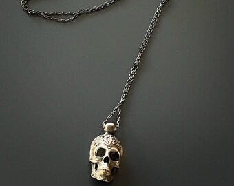 Collar De Cadena Con Colgante De Calavera De Plata De Ley - México