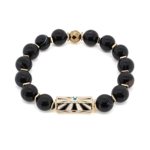 Black Onyx Stone Beaded Evil Eye Charm Bracelet
