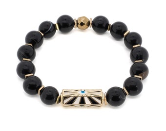 Black Onyx Stone Beaded Evil Eye Charm Bracelet