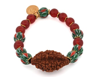 Mystic Root Rudraksha & Carnelian Spiral Bracelet