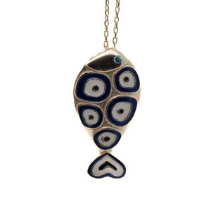 Gold and Blue Evil Eye Fish Necklace