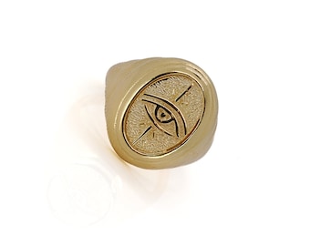 Gold Vermeil Evil Eye Signet Adjustable Ring