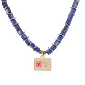 Gargantilla azul con colgante de corazón de esmalte "Te amo"