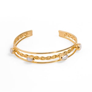 Trio Bubble Pearl Gold Cuff Statement Bracelet