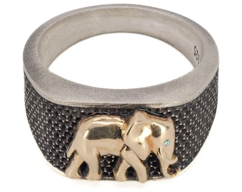 Einzigartige Silber und Gold Elephant Ring